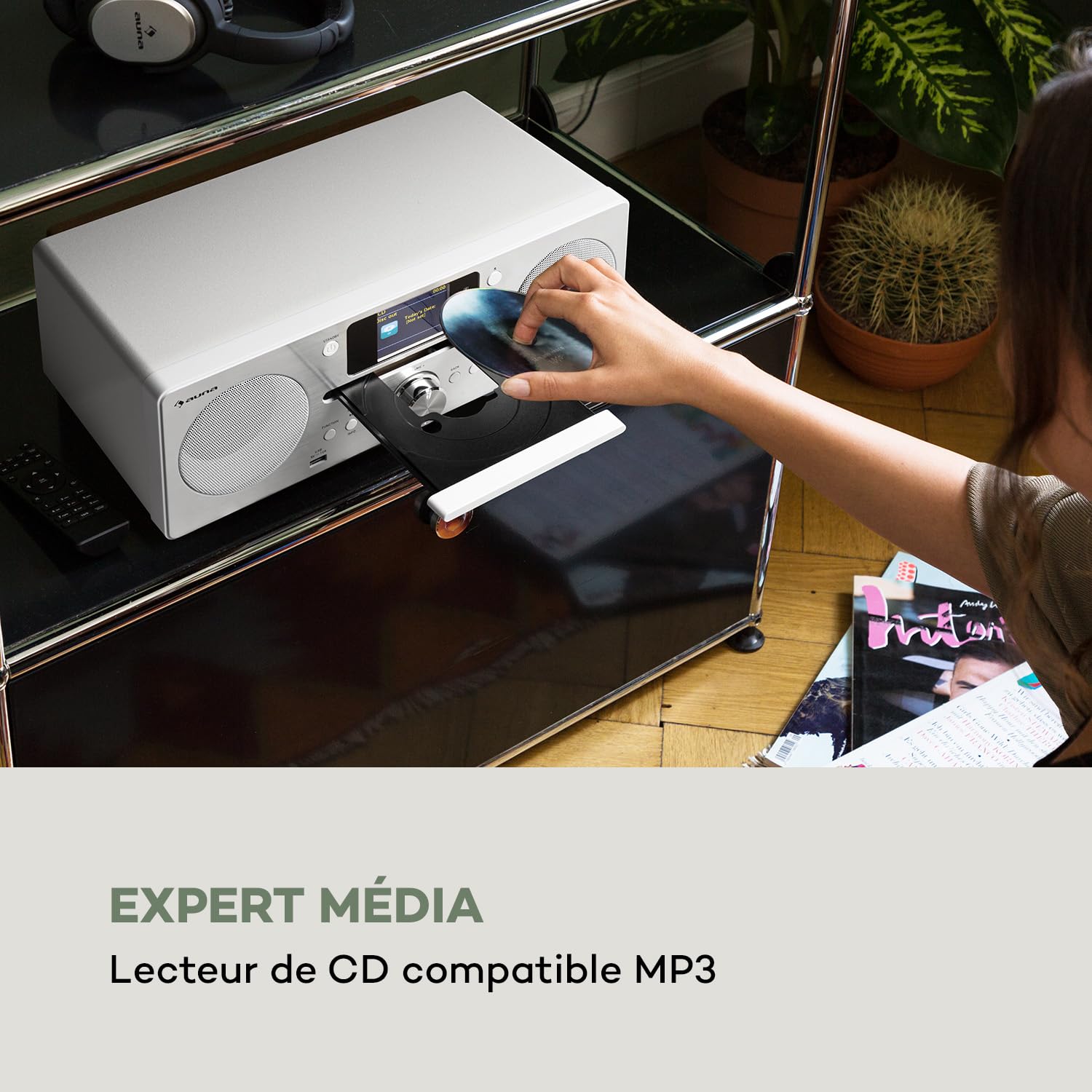 Auna Radio Portable CD, Chaine HiFi, Poste Radio Numérique Dab/Dab+/FM et Streaming, Radio Portables Stéréo LED, Écran TFT, Radio FM, MP3, AUX, Alarme de Réveil, Fixation au Mur, Alimentée au Secteur