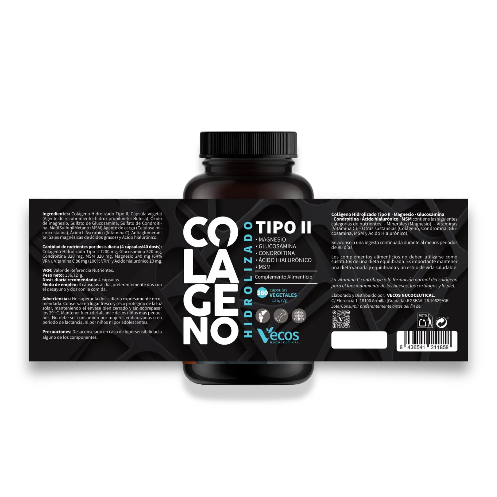 320 Cápsulas Colágeno Hidrolizado Tipo II con Condroitina y Ácido hialurónico | Ayuda a Prevenir el Dolor y la Inflamación en las Articulaciones | Efecto Antiinflamatorio