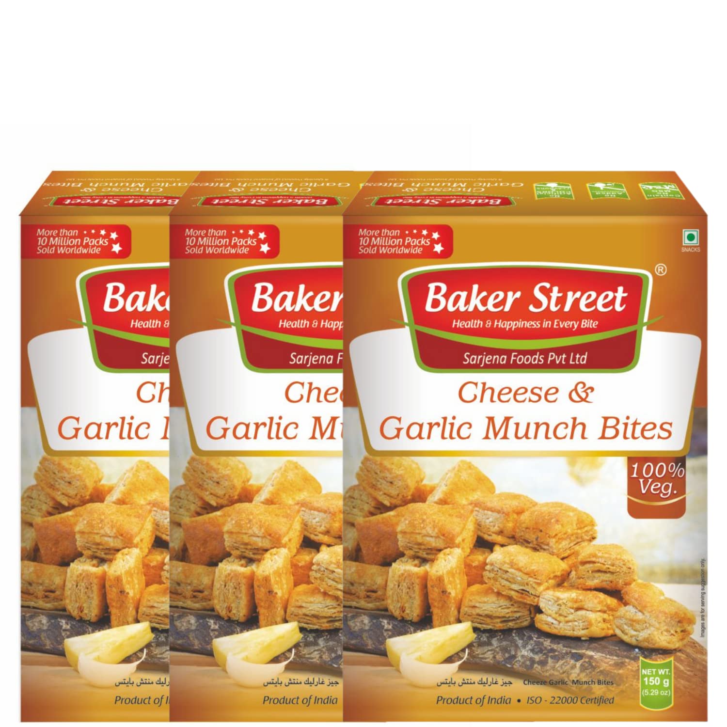 Cheese Garlic Munch Bites 150g Khari Snacks Items In Fresh Healthy Perfect In Amazon Pantry (PACK OF 3)