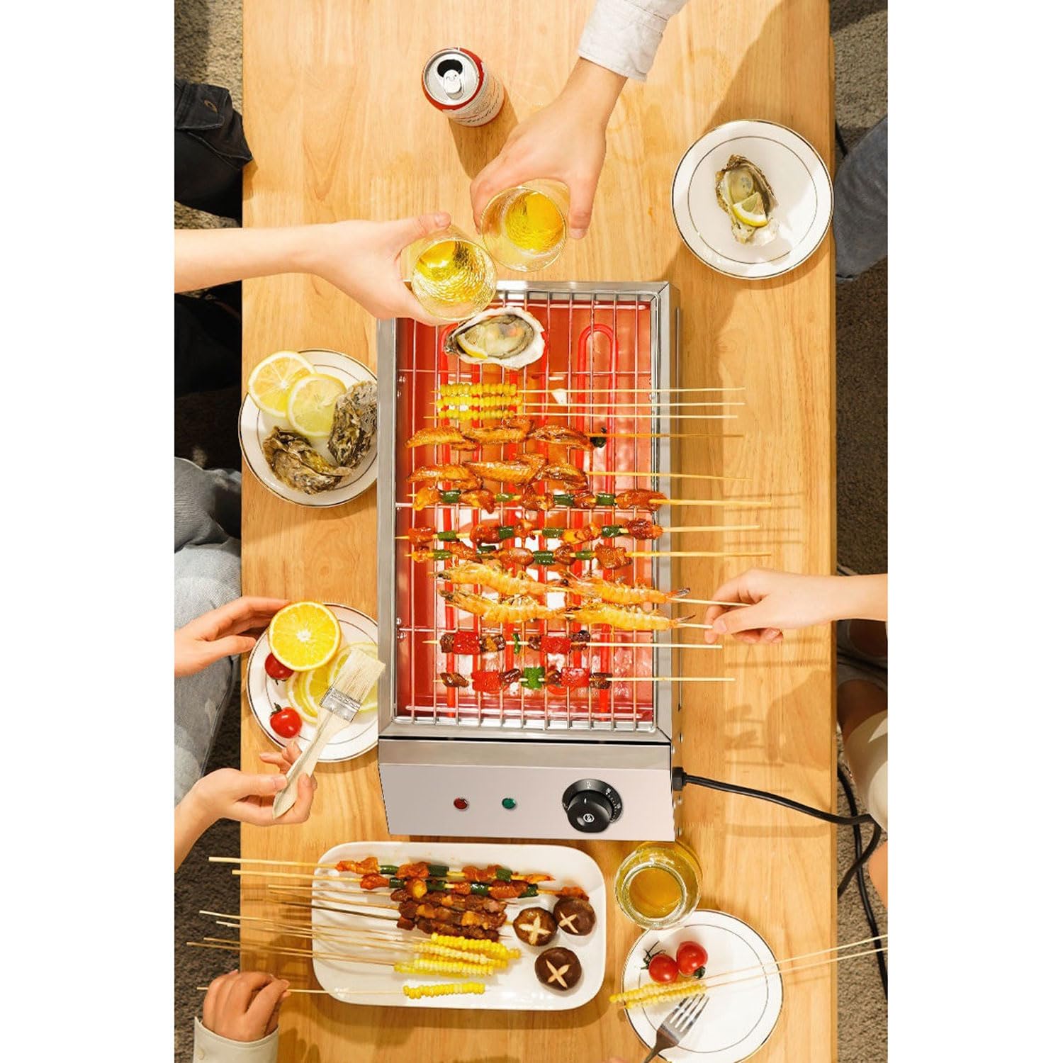 Przenośny elektryczny grill bezdymny, profesjonalna kuchenka stołowa 2800 W z pojemnikiem na olej, maszyna do grillowania sterująca od 122° F do 572° F, kratki ze stali nierdzewnej
