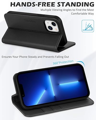 Miniatura 5 de SHIELDON Funda para iPhone 13 Mini 5G, cartera de piel auténtica, cierre magnético, ranuras para tarjetas, función atril, funda de protección