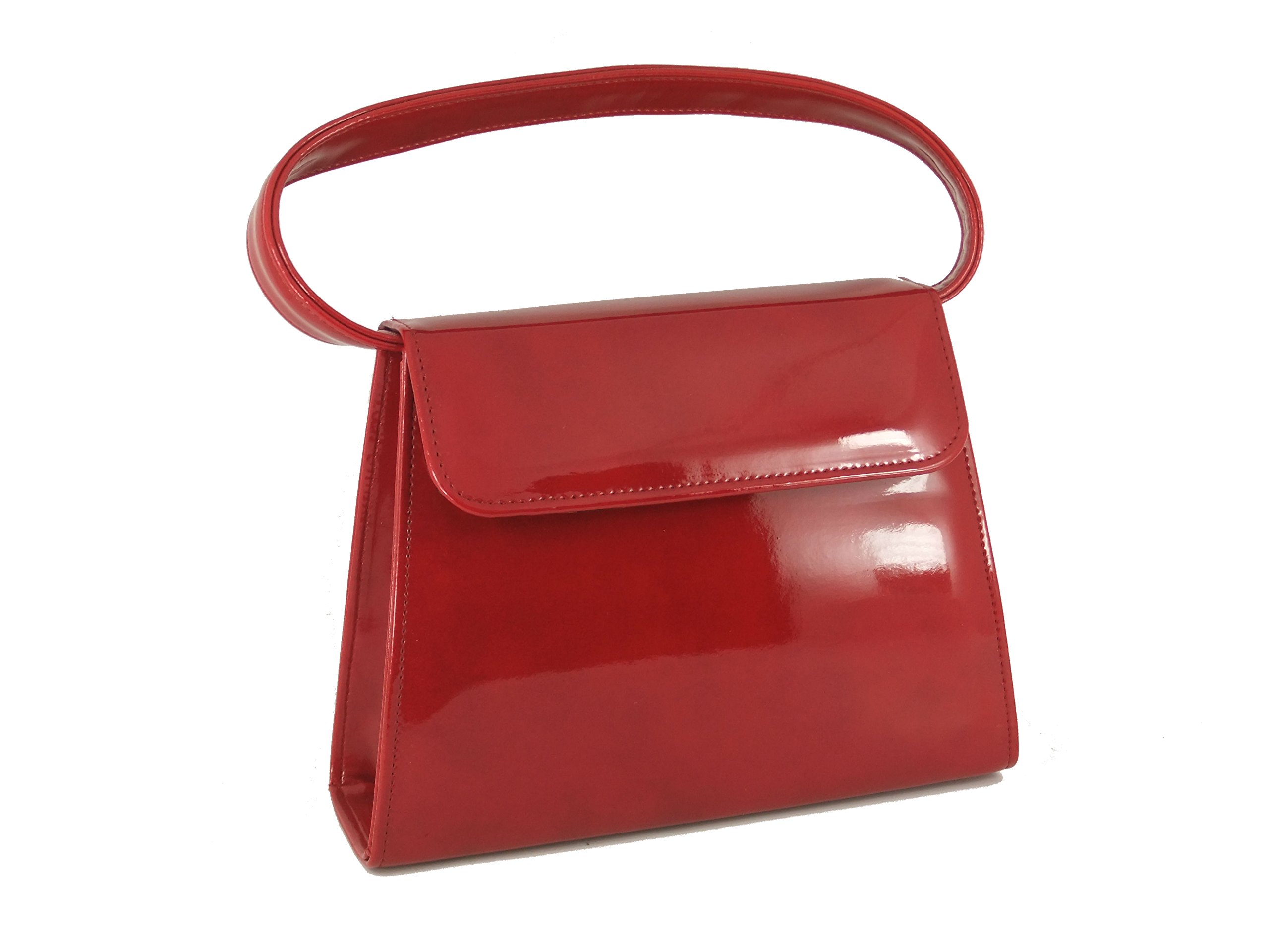 LONI Clutch Handbag Purse for Women | Shoulder & Top-Handle Grab Handbag | Dark Red Patent PU Leather Wedding Prom Evening