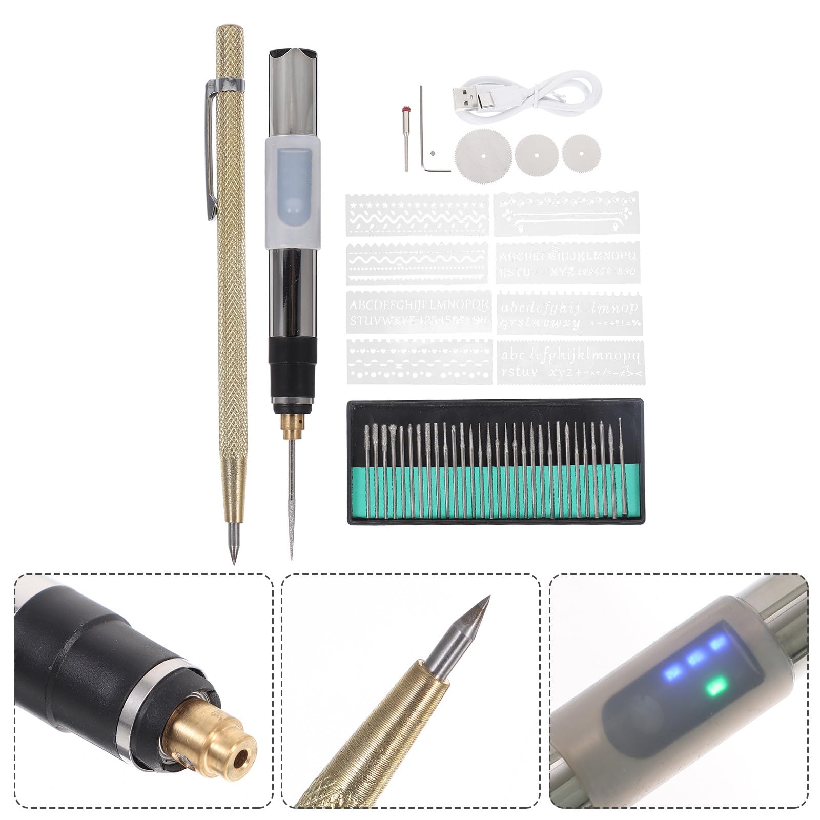 Taladro Eléctrico Mini 25w USB Recargable 3 Velocidades Ajustables, Pluma Pulidora Eléctrica para Grabado, Corte y Lijado, Kit de 49 Piezas para Manualidades y Grabado en Madera