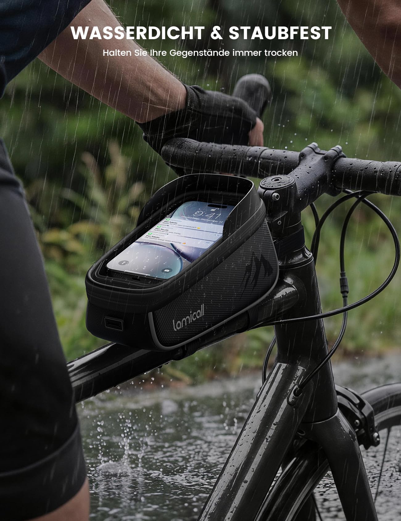 Lamicall Fahrradtasche Rahmen, Rahmentasche Fahrrad - [1,6L Großes Fassungsvermögen] wasserdichte Oberrohrtasche Fahrrad Handytasche mit HD TPU-Folie, Handy Fahrradrahmen Tasche für 4,7-7" Smartphone