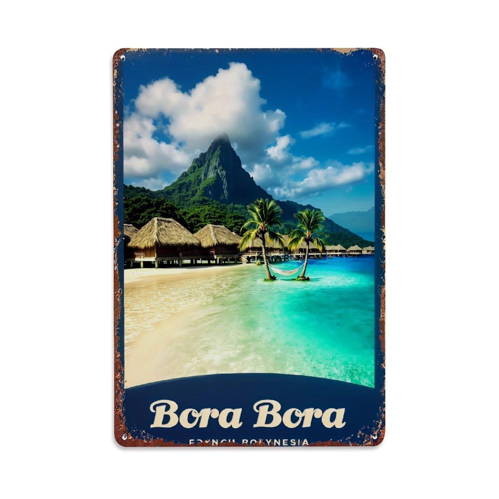 Tropical Beach Paradise Scene Print Retro Metal Tin Sign, Vintage Metal Poster for home, Gaming Room, Studio Workshop,Bar,Garage Wall Art Decor 8x12 Inch