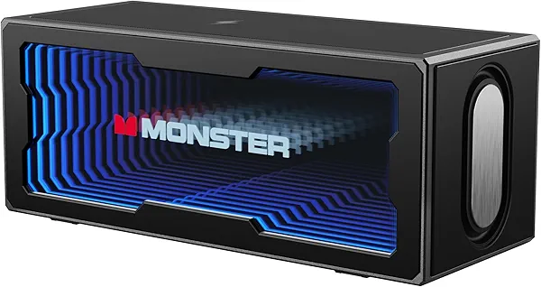 Monster S280 Bluetooth Speaker with 3D Tunnel Lights, 40W Stereo Sound, Rich Bass, Bluetooth 6.0, Mirror Display, Wireless Charger, USB (Audio)/AUX/TF-Card Input, Suitable for Home Bedroom Indoor