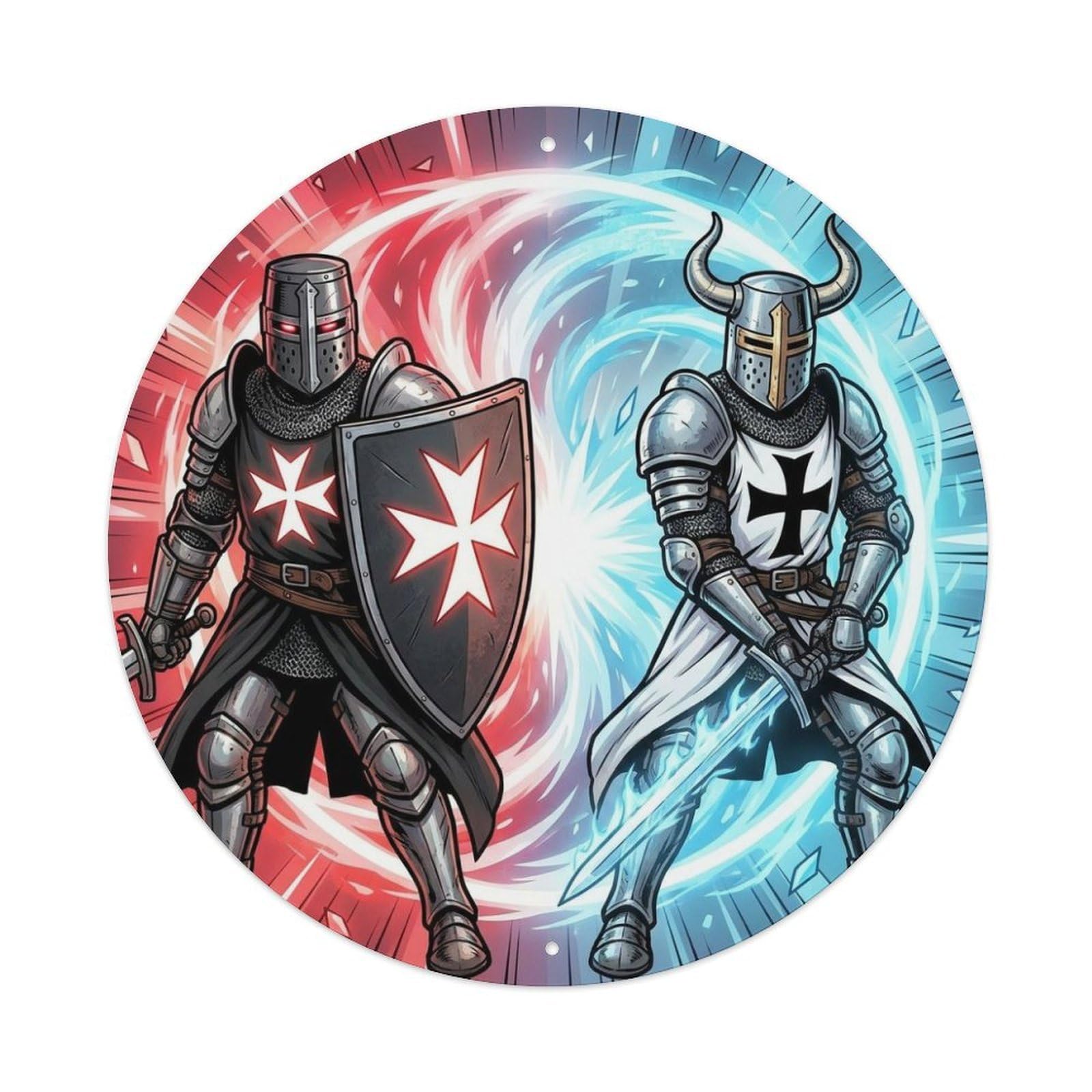 Frost Shield Medieval Hospitaller Teutonic Knight Order Metal Tin Sign Plaque Wall Decor for Cafe, Man Cave, Club Bar, Office, Home Garden Round Metal Poster 8x8Inch