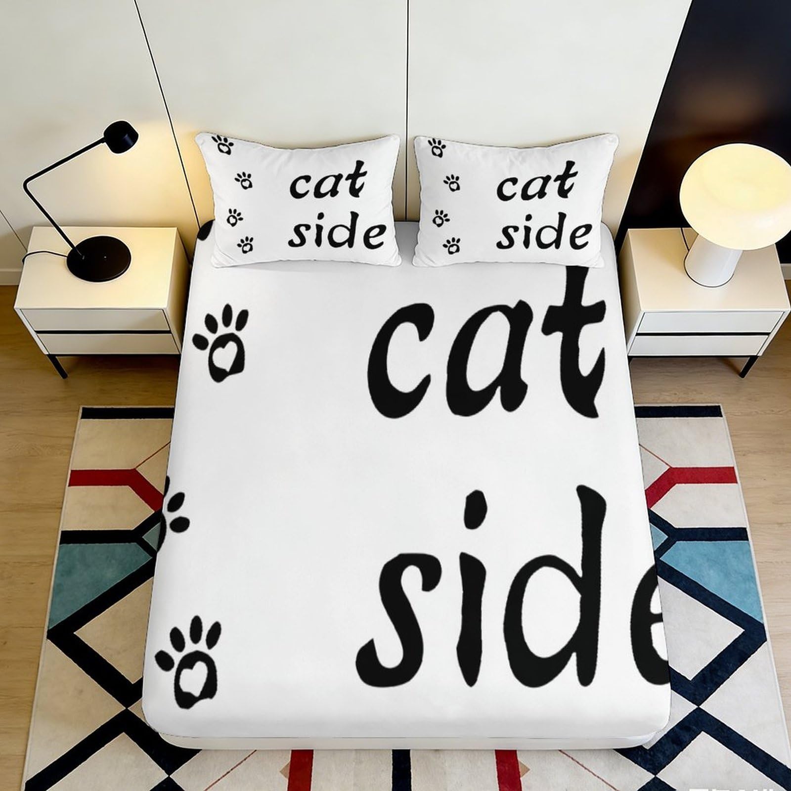 3D Printed Cat Paw Fitted Sheet Microfiber Non-Slip Deep Pocket Cat Paw Mattress Fitted Cover Bedroom Bedding 200x200x25cm