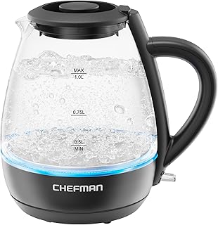 Chefman 1L Electric Tea Kettle with LED Lights, Automatic Shut Off, Removable Lid, Boil-Dry Protection, Hot Water Electric...