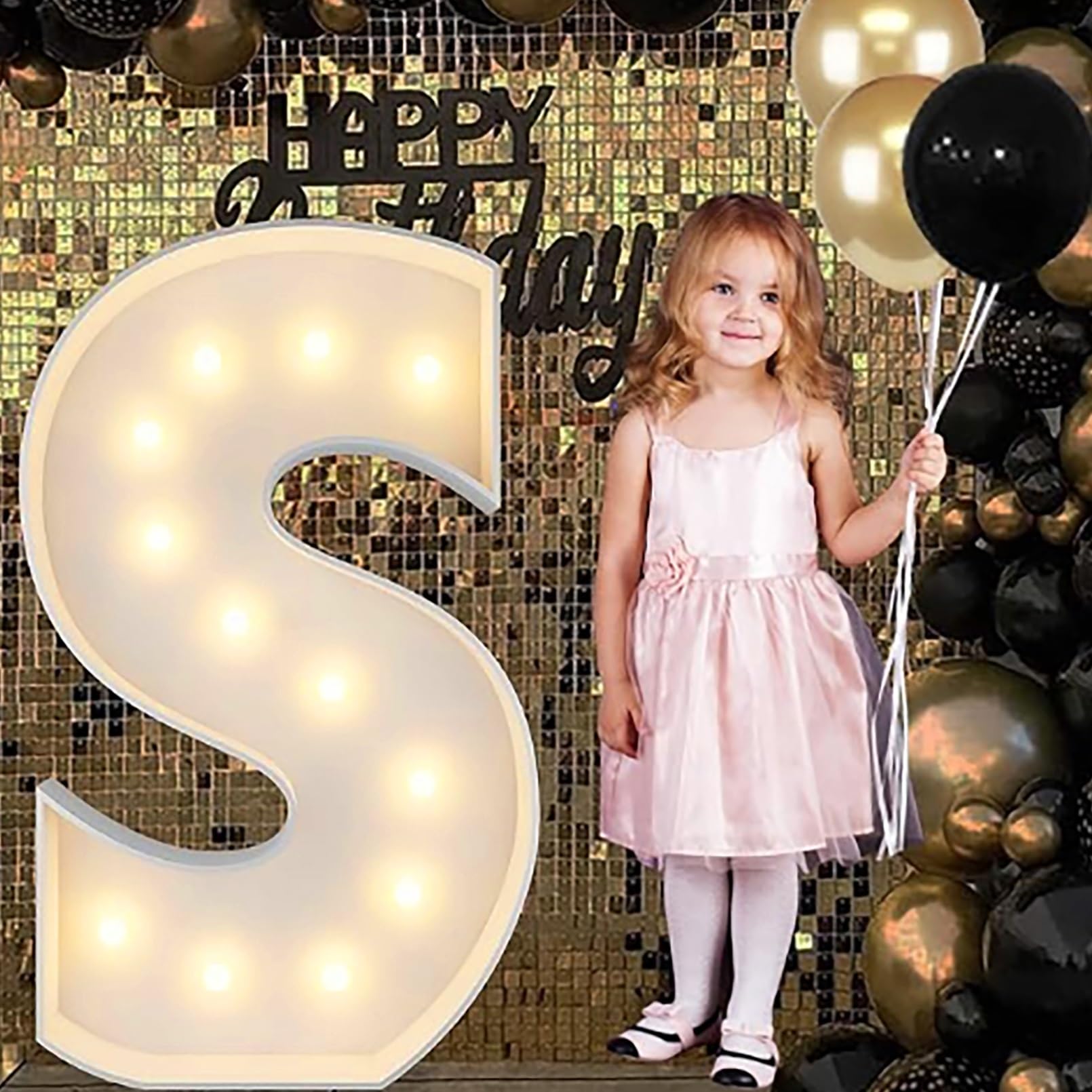 Hbbursts Girls S Alphabet Led Light, 2.3/3.3/4Ft Large Word Marquee Cardboard Letter Lamp For Birthday Graduation Party Decoration Wedding Home Decoration(,120Cm/4Ft)