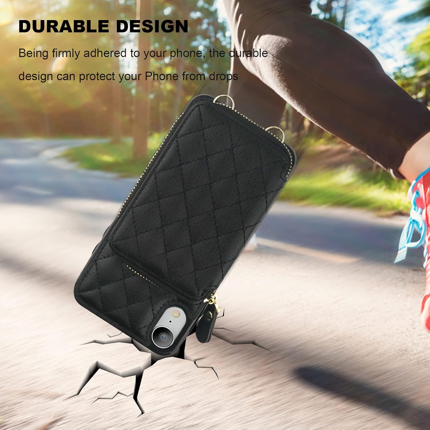 Bocasal Crossbody Wallet Case for iPhone Xr, RFID Blocking PU Leather Zipper Handbag Purse Flip Cover, Kickstand Folio Case with Card Slots Holder Wrist Strap Lanyard 6.1 Inch (Black)