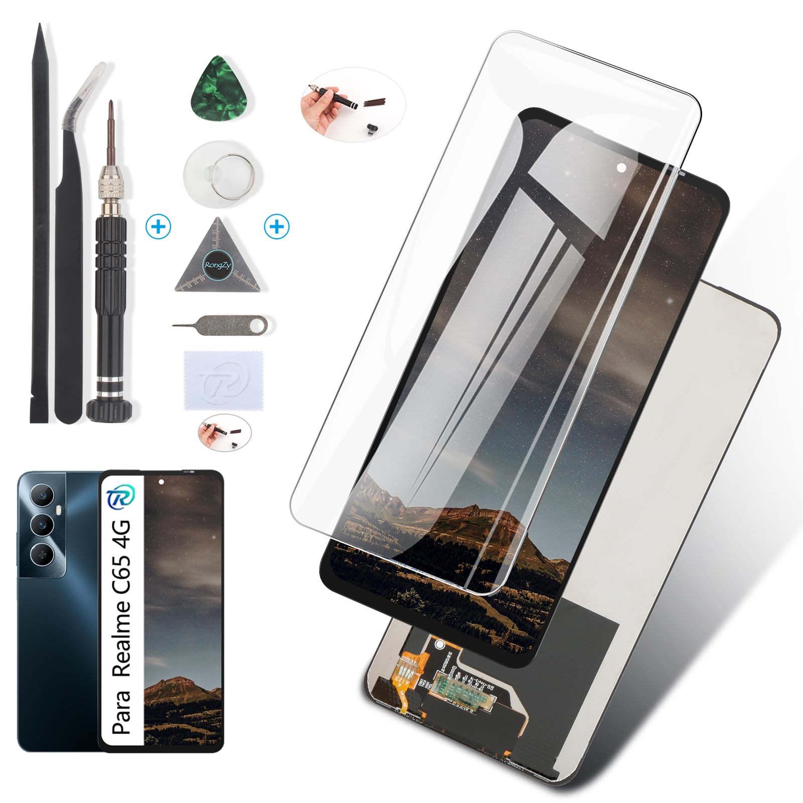 RongZy Pantalla para Realme C65 4G RMX3910 Pantalla Táctil LCD para Realme 14X 5G de Repuesto Ensamblaje Digitalizador de Reemplazo con Herramientas(Negro)