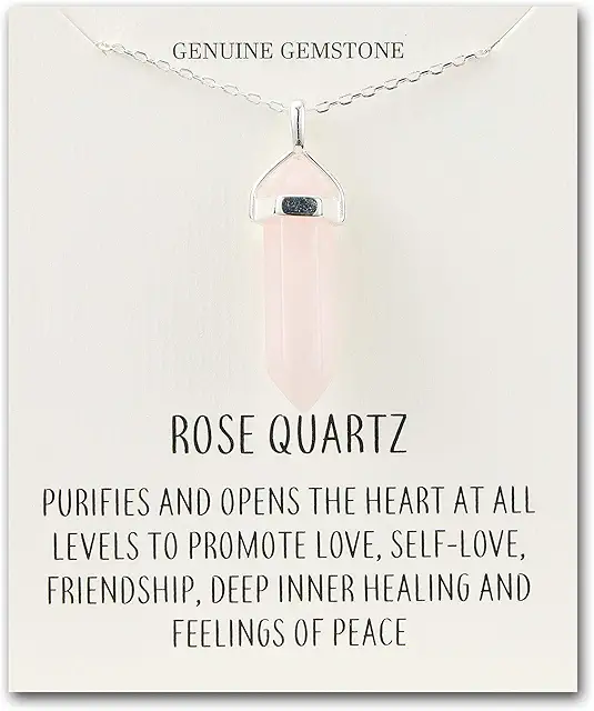 Rose Quartz Necklace with Inspirational Quote Card - Healing Gemstone Jewelry