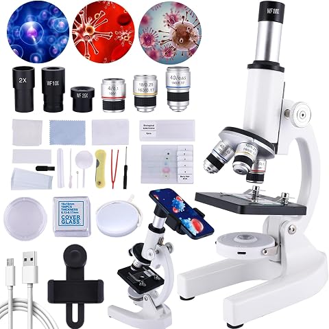 Microscope for Kids & Adults, 40X-2000X with Phone Adapter & Slides Set, Suitabl