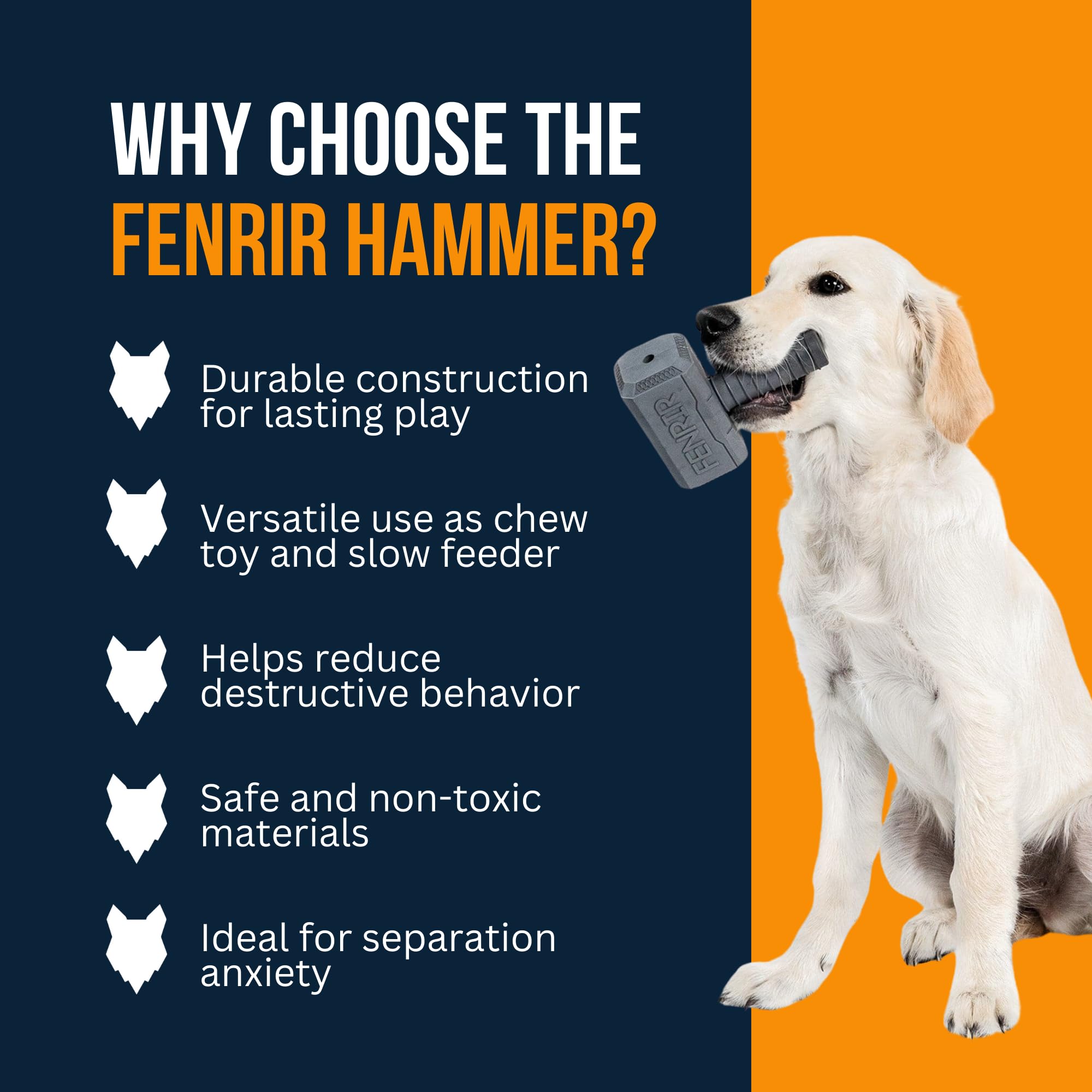 Fenrir Hammer - Juguete masticable para Perros, Juguete de enriquecimiento rellenable de Goma Fuerte para masticadores (Rojo, Grande)