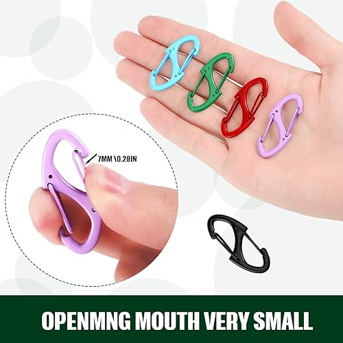 Miniatura 4 de 20 piezas de mosquetón S pequeño de aleación de 1.6 pulgadas, mini clip de puerta de alambre doble, clip de llavero entrelazado, clip pequeño