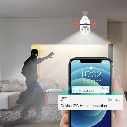 Miniatura 3 de Jennov Cámara de seguridad con forma de bombilla 2K inalámbrica para exteriores e interiores, cámaras de enchufe de luz para seguridad del hogar,