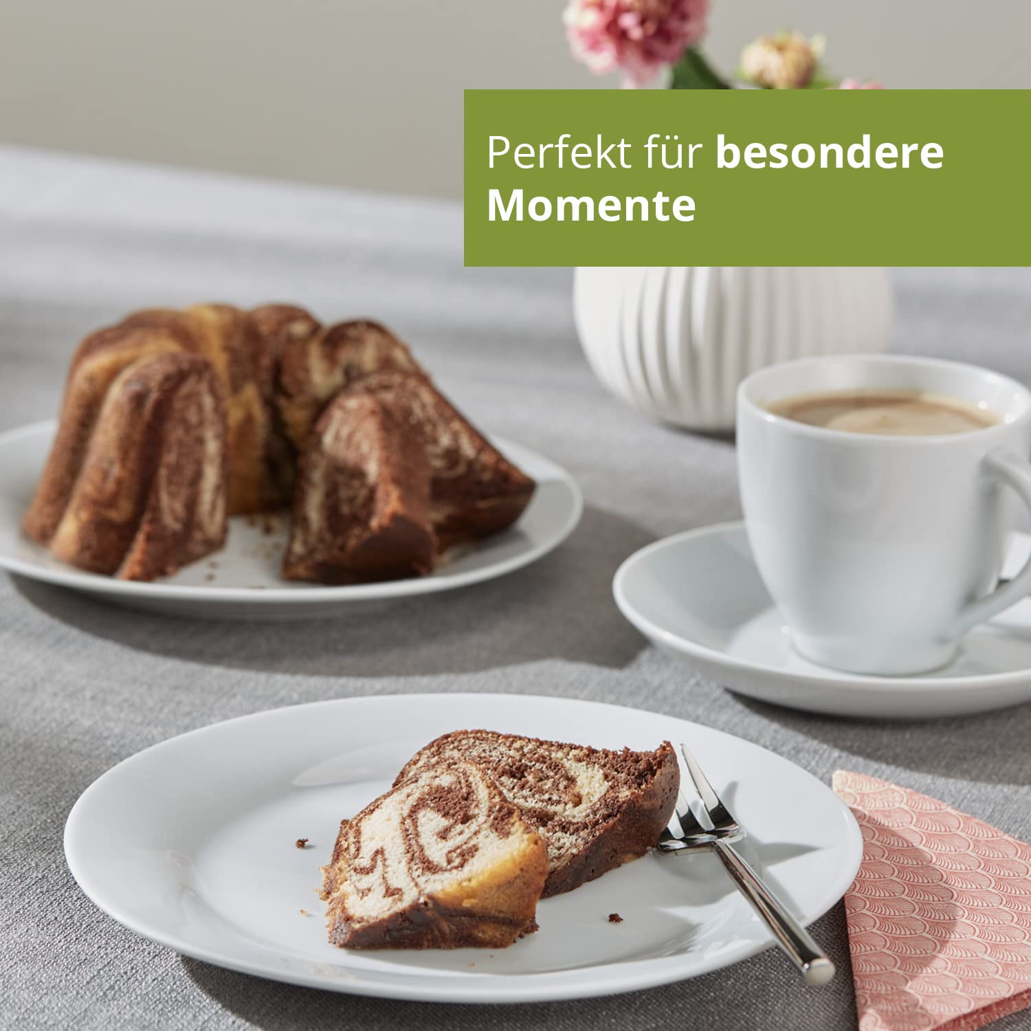 Level One | Kaffeeservice aus Porzellan | 18-teiliges Geschirrset für 6 Personen | Zeitloses, klassisches Design | Porzellan in Weiß | Kaffeetassen, Untertassen & Dessertteller