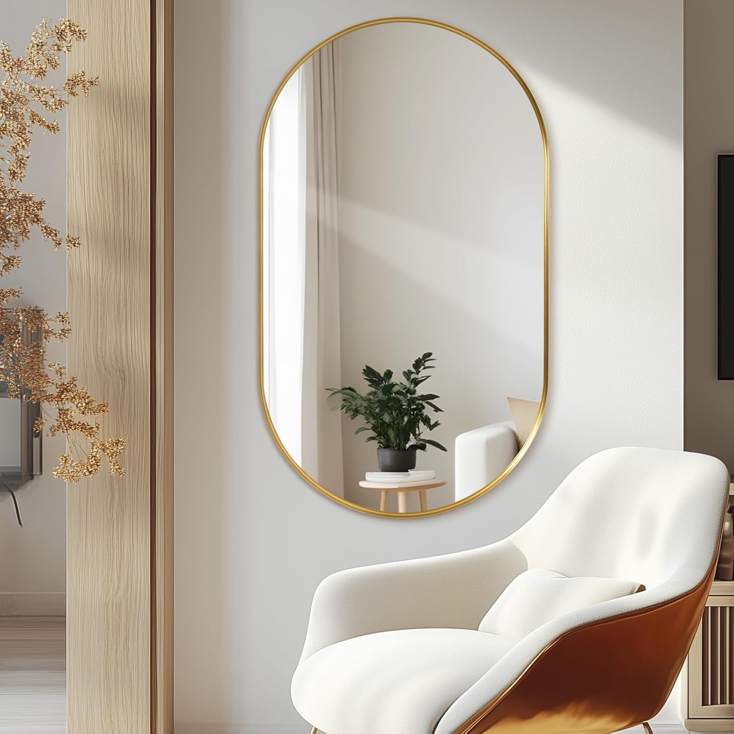 BKSXSOP Wall mounted oval mirror, horizontal/vertical makeup shaving bathroom aluminum frame decorative dressing table hanging mirror for living room, bedroom, corridor