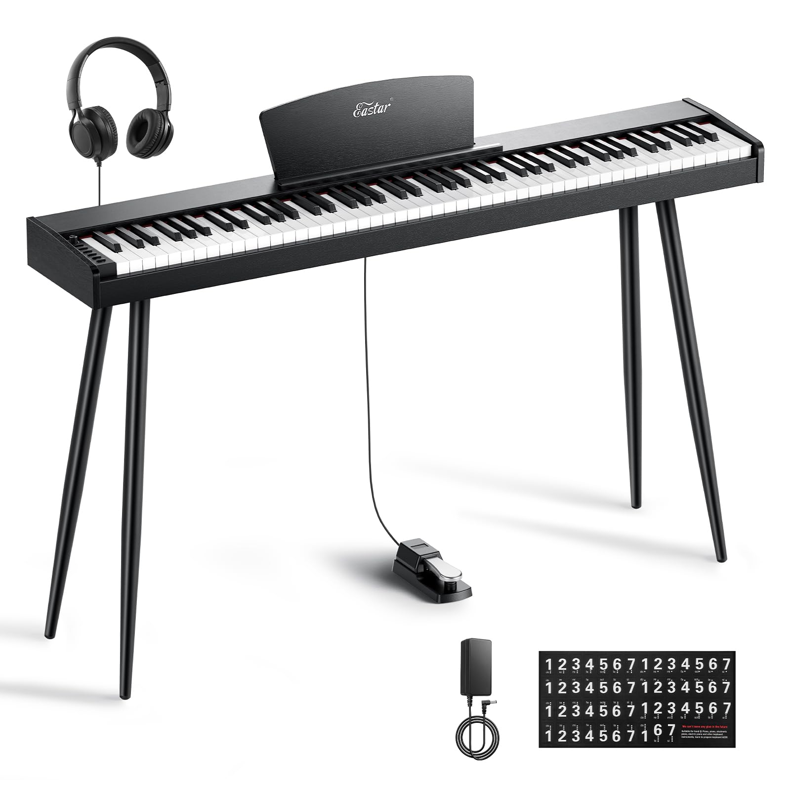 Eastar EUP-80 Pianoforte Digitale 88 Tastiera Velocità-Sensibili Chiave, Tastiera Pianoforte Elettrica Full-Size per Principianti, Tastiera Verticale Pianoforte Bundle Musica Stand, Pedale e Cuffie