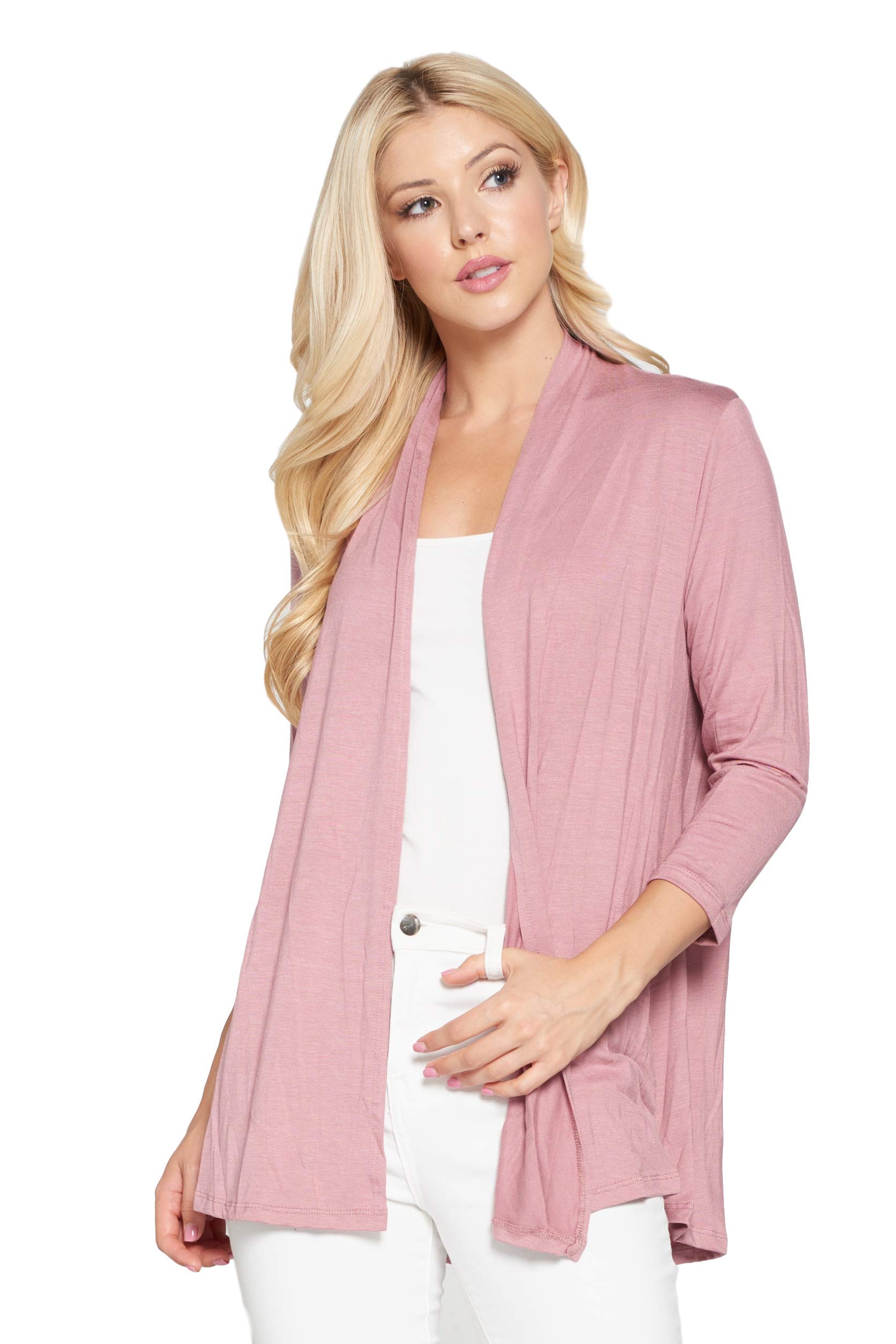 Women's 3/4 Sleeve Extra Soft Open Front Casual Flowy Viscose Made from Bamboo Cardigan