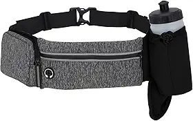 Cinto de hidratação para corrida com suporte para garrafa de água, cinto de corrida ajustável com faixa refletiva, pochete leve com suporte para garrafa de água, bolsa esportiva para corrida