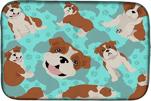 Caroline's Treasures MLM1013DDM - Tapete de secado de platos de bulldog inglés rojo y blanco, absorbente para secar platos para encimera de cocina,