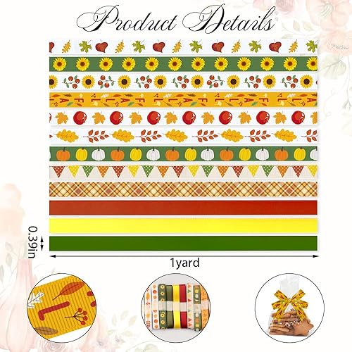 Miniatura 2 de ALIBBON Cinta de otoño de 12 yardas de 38 pulgadas, cintas de grogrén de Acción de Gracias para manualidades, decoración de otoño, cintas de hojas