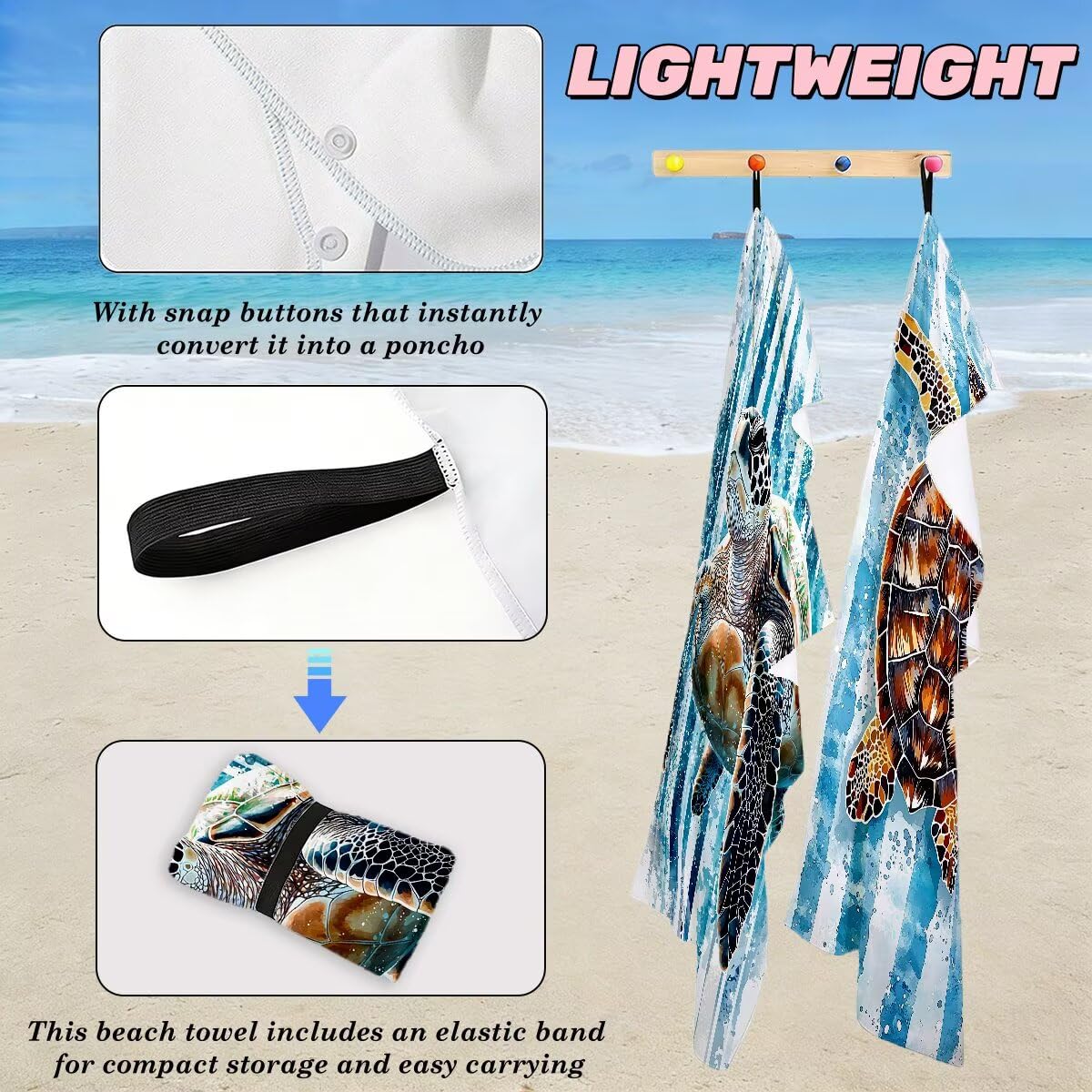 Serviette de Plage Microfibre, Lot de 2 Serviette de Bain Grande Taille 100x220 cm, Séchage Rapide Drap de Bain Tortue de mer, Anti Sable Serviettes de Plage, Fine Serviettes Microfibre Sport -4634