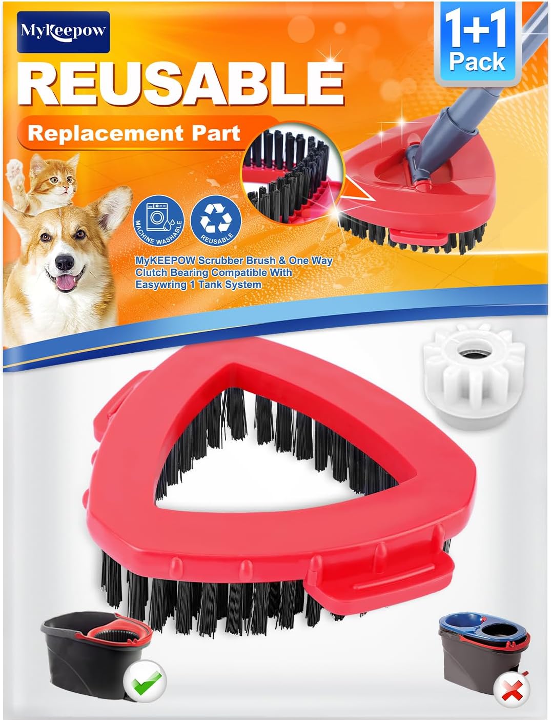 MyKEEPOW Spin Mop Scrub Brush Replace Head & 1 Bucket Pedal