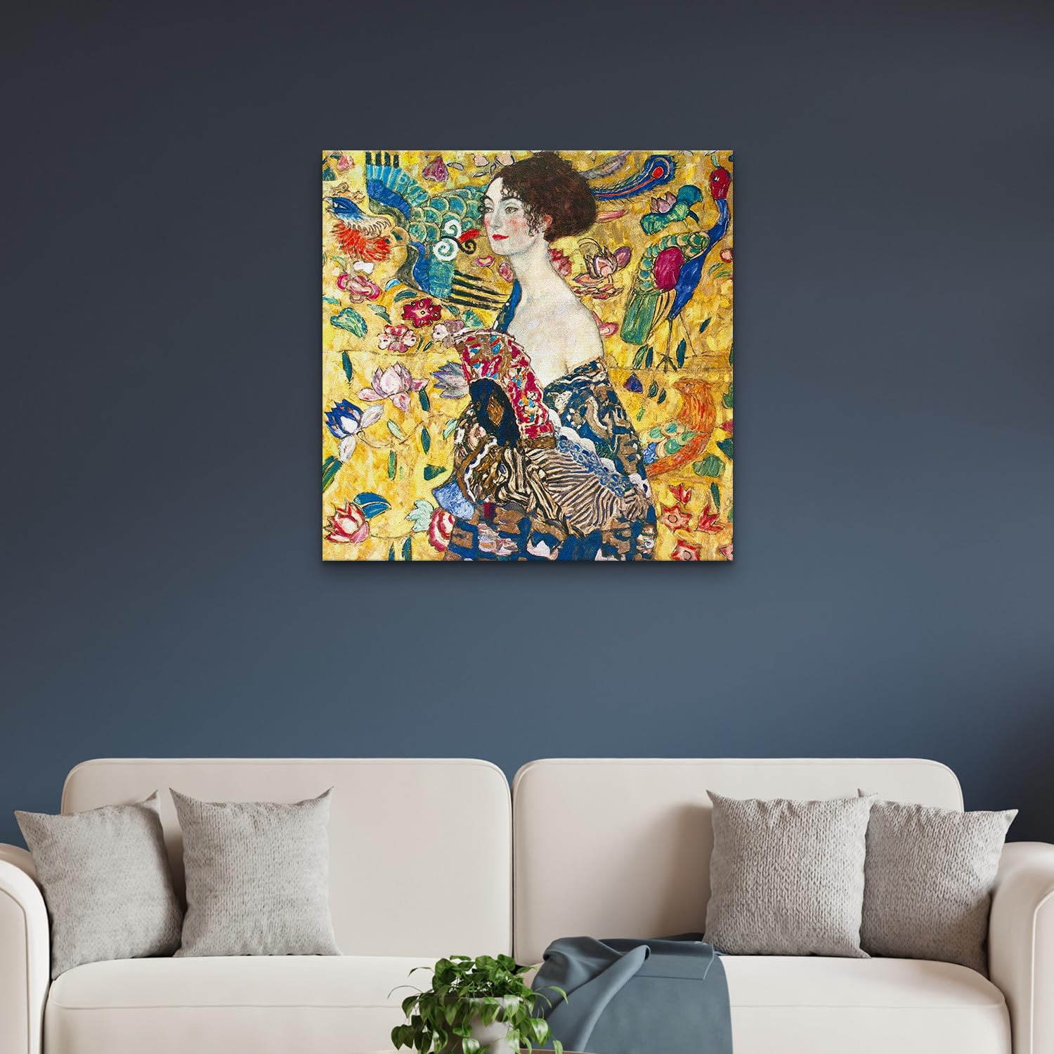Gustav Klimt Dame mit Ventilator Gemälde Standardleinwand 70x70 Moderne Kunst