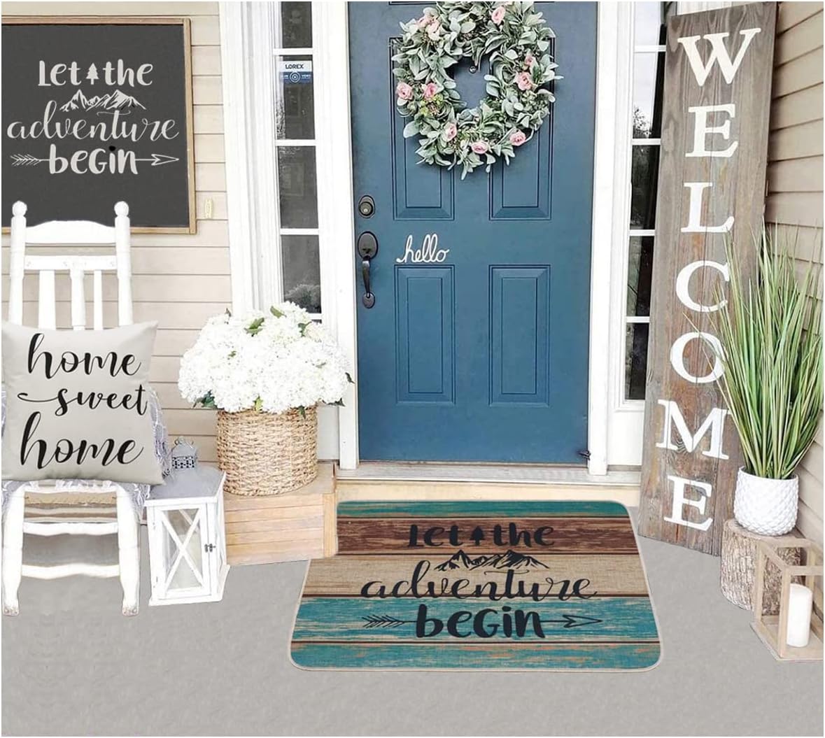 Welcome Mats for Front Door Farmhouse Camper Door Mat Trailer RV Floor Mats Let The Adventure Begin Camping Doormat Non Slip Rubber Entrance Rug for Indoor Outdoor 17x28 inch