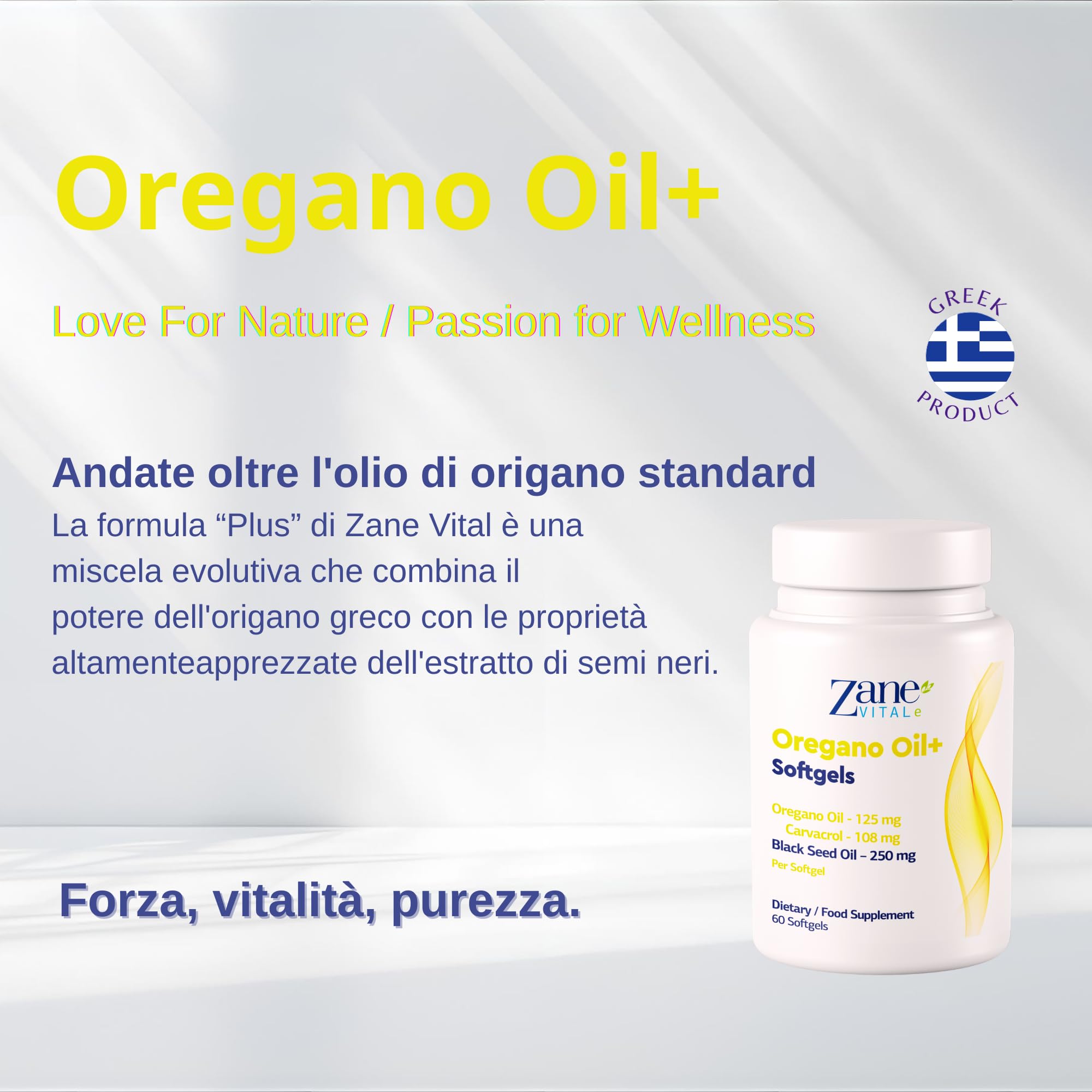Zane Vital Olio di Origano e Olio di Cumino Nero – Capsule Molli con Carvacrolo e Timochinone – Integratore Alimentare – Non OGM, Senza Glutine – 60 Capsule
