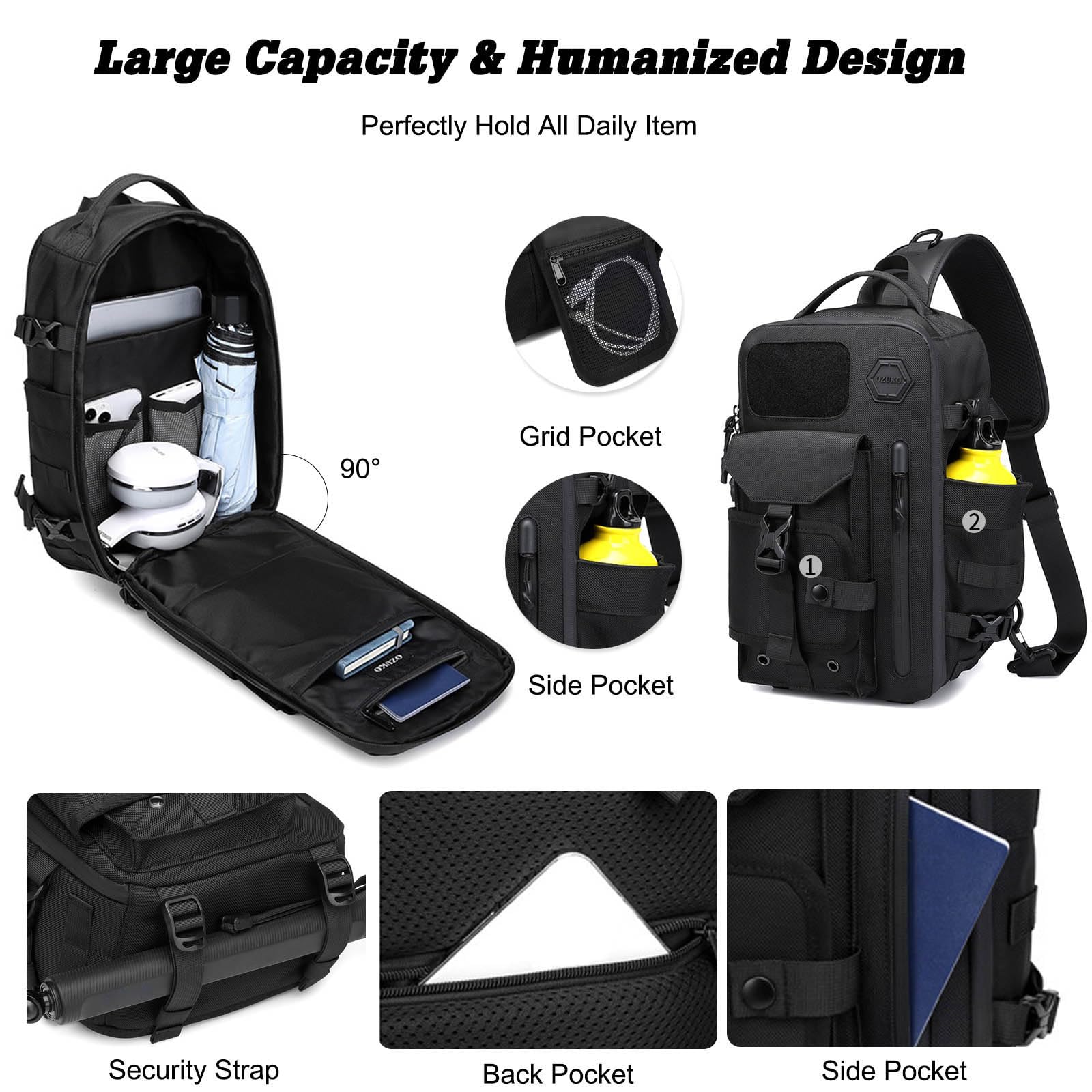 FANDARE Bolsa de Pecho Táctica Bolsa Cruzada Sling Bag Bandoleras para el Gimnasio Bolsos Bandolera Hombre Bolso Hombro Crossbody Bag Mochilas Senderismo Mochila de Viaje Azul
