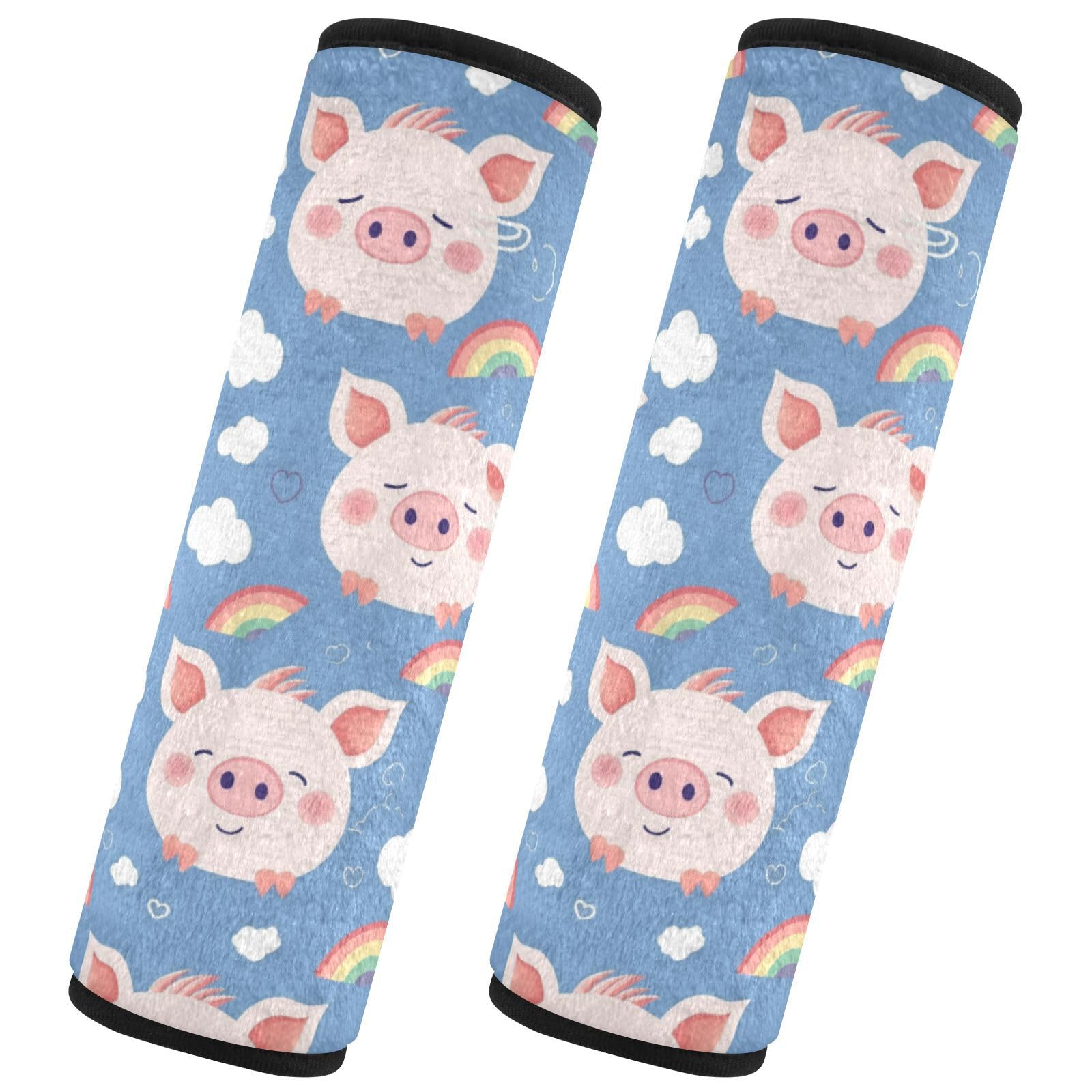 Seat Belt Covers 2 Pack Cute Pig Face Car Seat Strap Covers Super Soft Rainbow Clouds Car Seat Neck Cover for Boys Girls Adults Babies S
