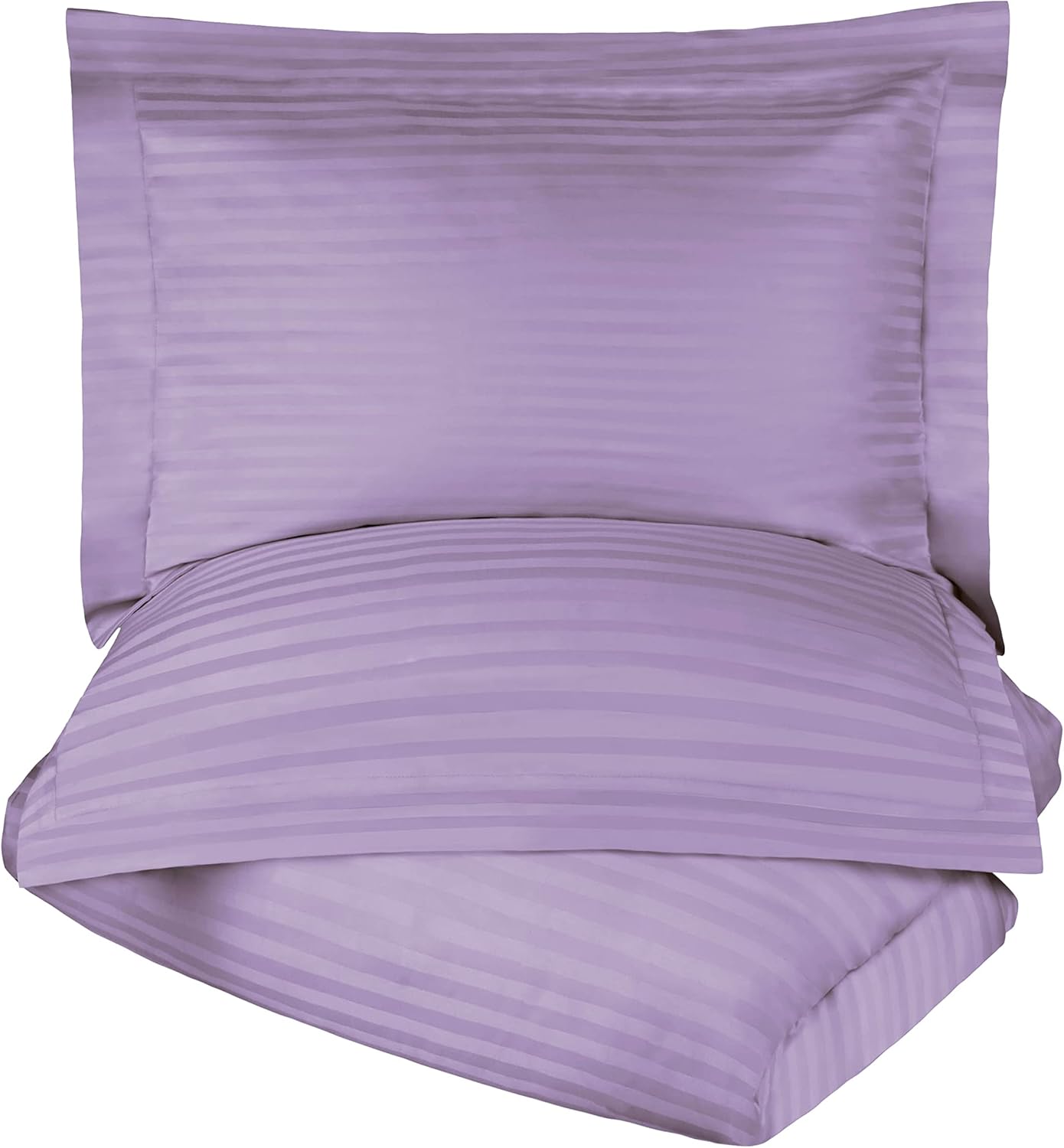 Superior 100% Egyptian Cotton 300 Thread Count Striped Duvet Cover Set, Sateen Weave, 1 Duvet Cover with Button Closure, 2 Pillow Shams, Lightweight Bedding, Lavender, Full/Queen