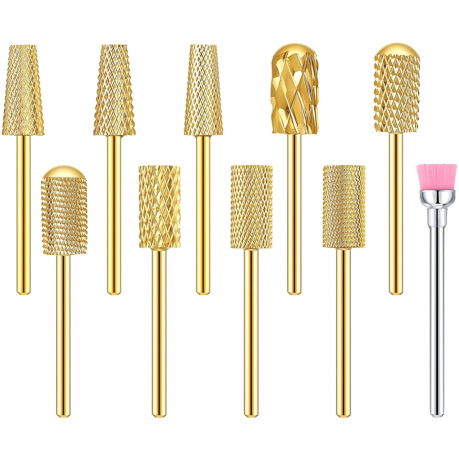 Honoson 10 Pcs Nail Drill Bits Set, 3/32 Inch Cuticle Tungsten Carbide Bit for Nail Drill Nails, File Remove Acrylic Gel Polish Manicure Pedicure Tool for Salon Home Supplies(Gold)