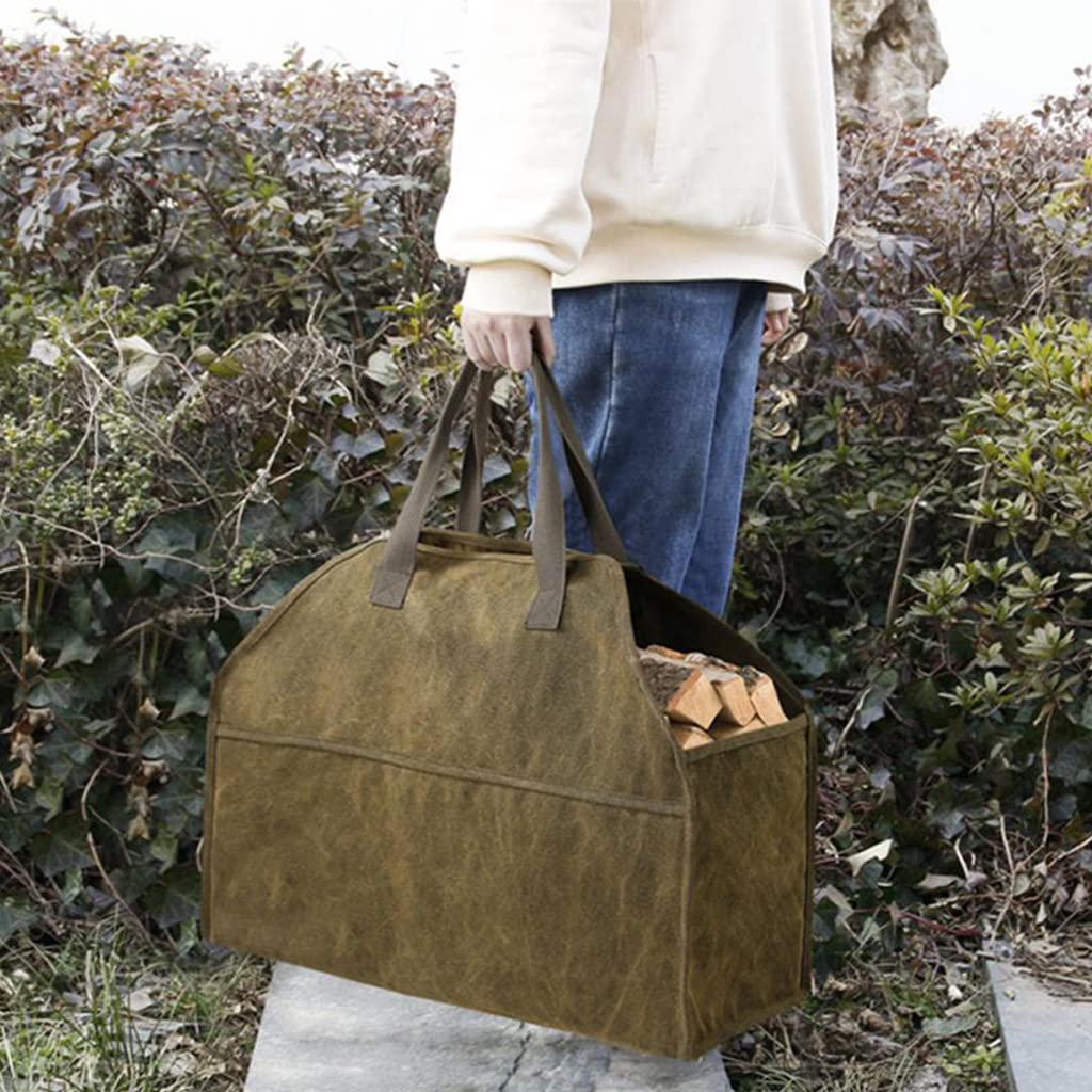 Borsa di Stoccaggio in Legno con Robusto Maniglie, Cesta Portatile Legna Sacca Pieghevole da Camino con Guanto, per Camini Stufe a Legna da Ardere Tronchi Campeggio Spiagge,Marrone