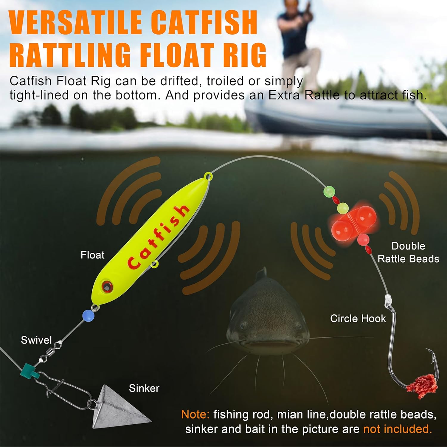 Demon Dragon Catfish Floats,5/10Packs Catfishing Rattling Line Float Lure Spook Rattle Float for Santee Rig Catfish Rig Fishing Tackle 4/5.5inch