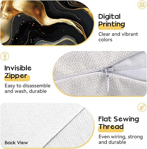 Vista 5 de OBSEDE - Fundas para cojín de mármol negro y dorado abstracto, 18 × 18 pulgadas, juego de 4, fundas para cojines de sofá, cama, salón, decoración