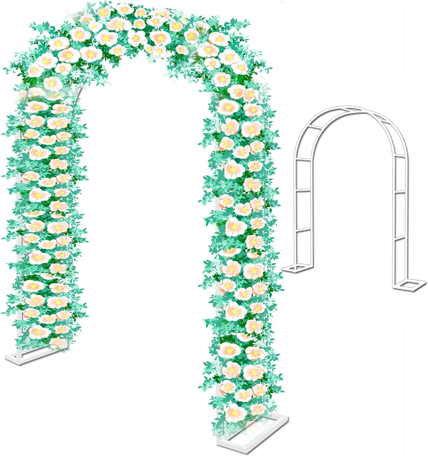 Garden Arch, Metal Pergola Arbor, Climbing Vine and Vegetable Climbing Arch Support Frame with Base, Galvanized, Garden/Valcony/Villa Decoration (Color : White, Size : 120x220x40CM)