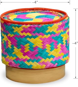 Mini Bamboo Sticky Rice Serving Basket Set 4-Piece 4 Diameter Thai Wicker Kratip, Handmade Bamboo Sticky Rice Container, Food Safe for Authentic Thai Cuisine