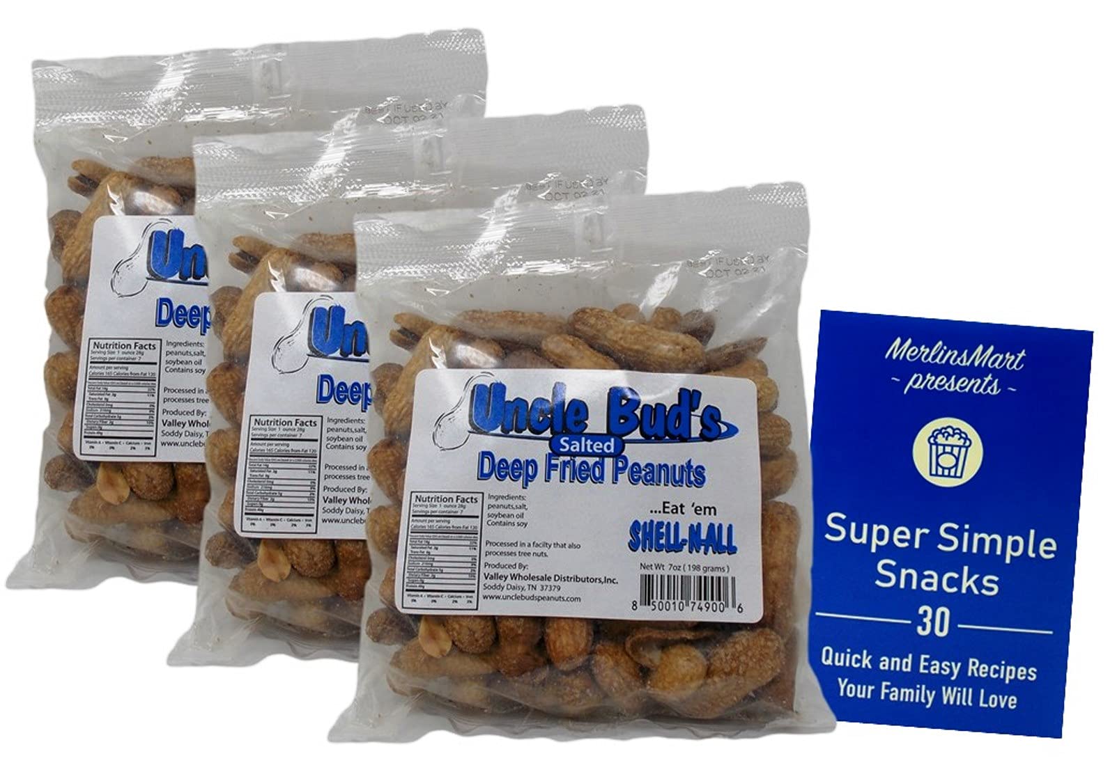 Uncle Bud's Deep Fried Peanuts - Salted - 3 Count (7 Ounces) - Plus Recipe Booklet Bundle