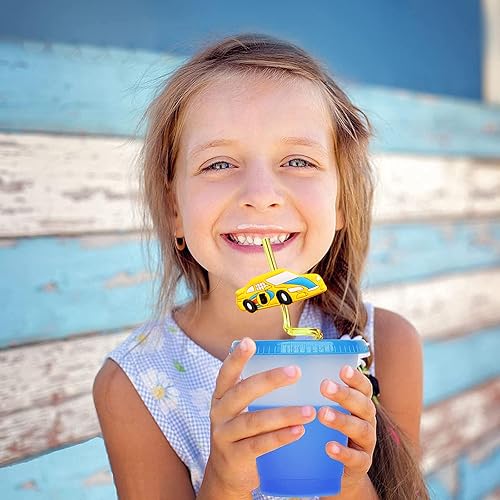 Miniatura 4 de 24 popotes reutilizables para fiestas de autos de carreras, para niños, ruedas de carreras para decoración de cumpleaños, dos suministros de fiesta