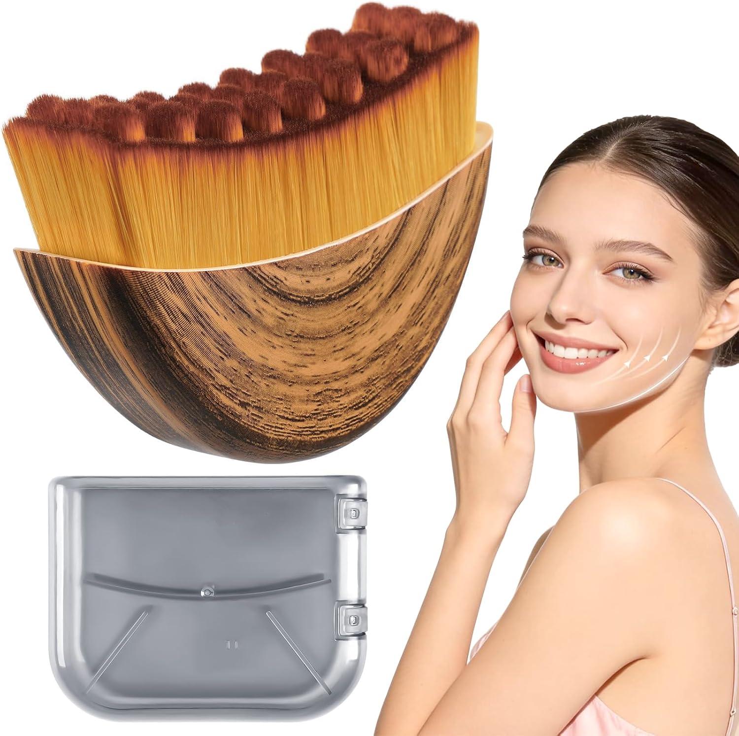Lymphatic Contour Face Brush, Manual Lymphatic Drainage Massager, Natural Makeup Brushes with Durable Soft Bristles, Hypoallergenic Ergonomic Facial Cleansing Brush for Sculpting (1 Pcs)