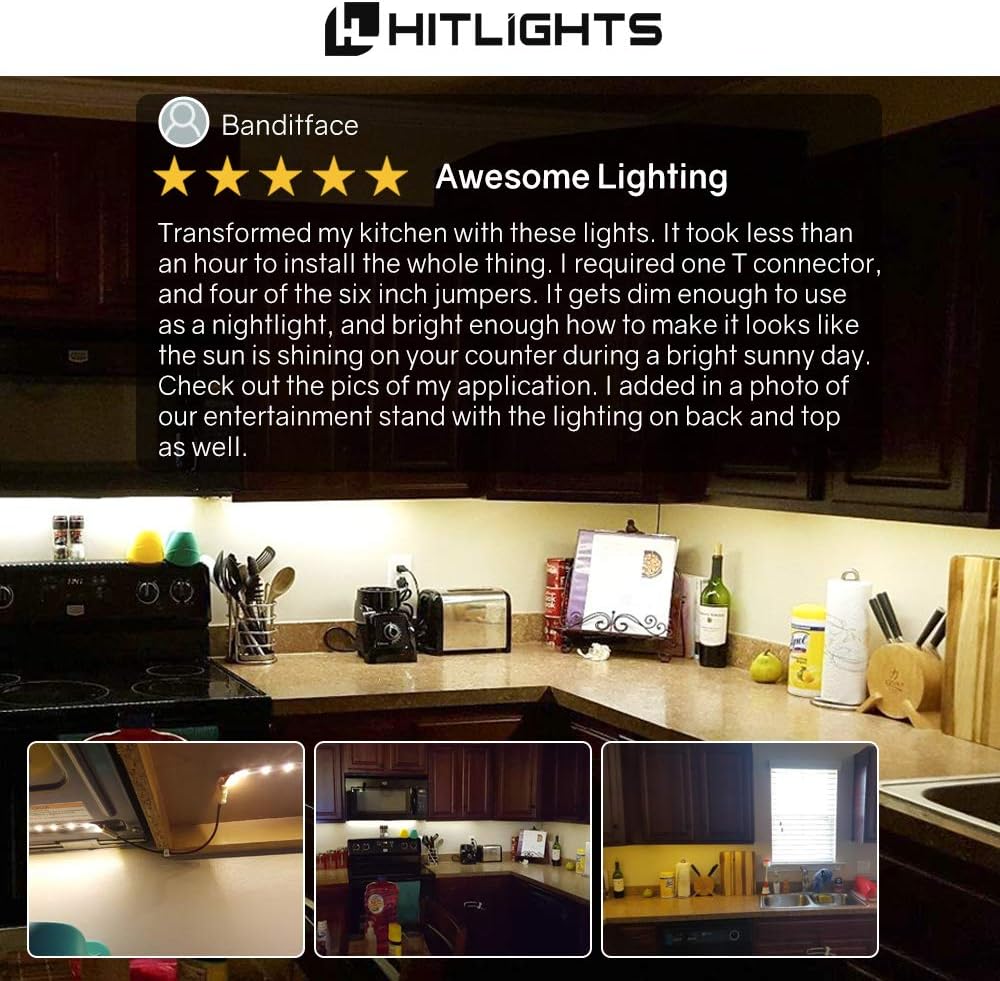 HitLights Cool White LED Light Strip Kit, 16.4 Feet - Includes Power Supply and Dimmer. 300 LEDs, 5000K, 72 Lumens per Foot. 12V DC