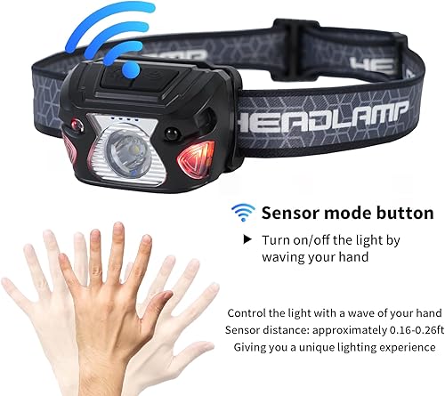 Miniatura 5 de Lámpara de cabeza para exteriores, recargable tipo C, 6 modos, más de 1000 lúmenes, linterna impermeable IPX5, iluminación continua de 12 horas,