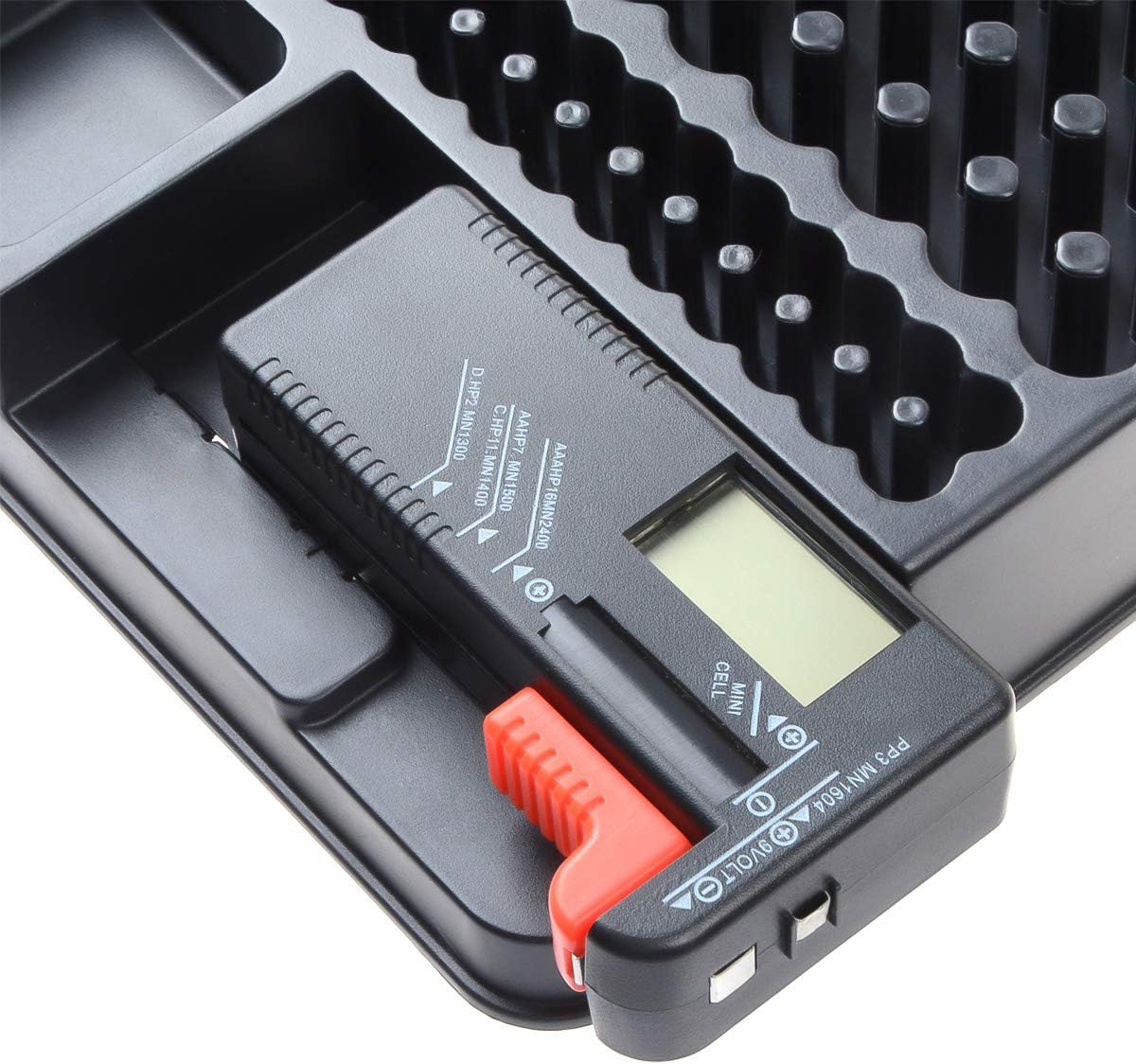 YXQ Battery Organizer Storage Case w Tester-110 Batteries Holder Box for AAA, AA, 9V, C, D and Button Battery