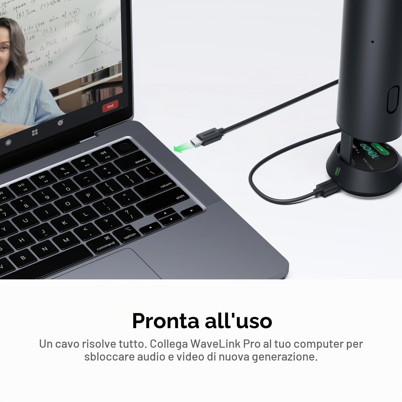 Insta360 WaveLink Pro Nero grafite - Vivavoce e cam 4K per sale riunioni, tracciamento interlocutori, acquisizione vocale 5m 360°, riduzione rumore, trascrizione e riepiloghi IA, plug & play