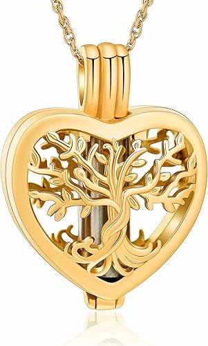 shajwo Collar de cenizas de urna de cremación de corazón para mujeres y hombres vial de árbol de la vida colgante de ceniza joyería conmemorativa de